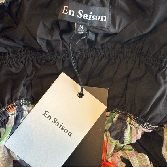 NWT En Saison Eden Chiffon Tank Top Blk Multicolor Floral Adjustable Tied Blouse - Picture 7 of 8